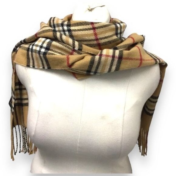 V. Fraas Unisex Lightweight Plaid Scarf  By James Pell, Camel, OSFA - Picture 2 of 7